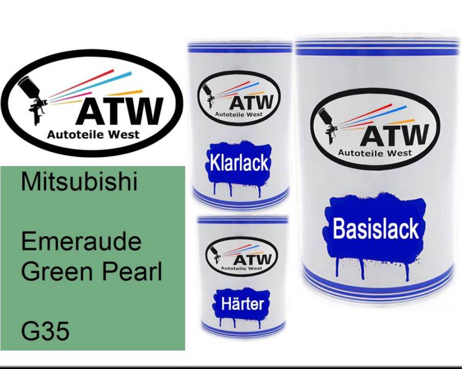 Mitsubishi, Emeraude Green Pearl, G35: 500ml Lackdose + 500ml Klarlack + 250ml Härter - Set, von ATW Autoteile West.